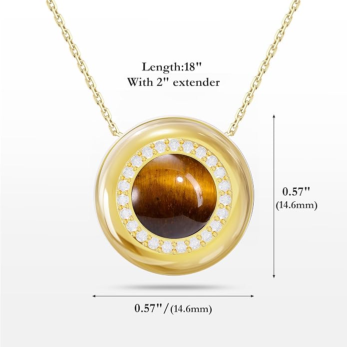 Birthstone / Tigers Eye / Opal / Moomstone Necklace for Women, Sterling Silver Tiger Eye Stone Necklace with 16K Gold Plated and 5A CZ, Dainty Statement Healing Natural Gemstone Jewelry Christmas Gift for Women on Birthday Anniversary Christmas for Wif...