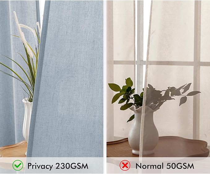 MIULEE Non-See-Through Privacy Linen Curtains 52W x 72L Inch Blue | 2 Panels, Light Filtering, Semi Sheer Window Curtains, Farmhouse Textured, Back Tab Drapes for Bedroom Living Room