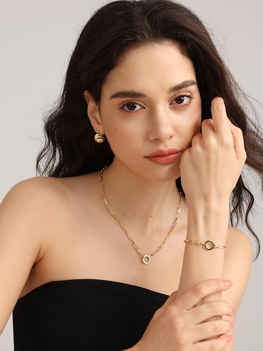 FRUMOS Gold Plated Necklace for Women, Dainty Layered Chain Necklace, Fashion Jewelry for Daily Wear