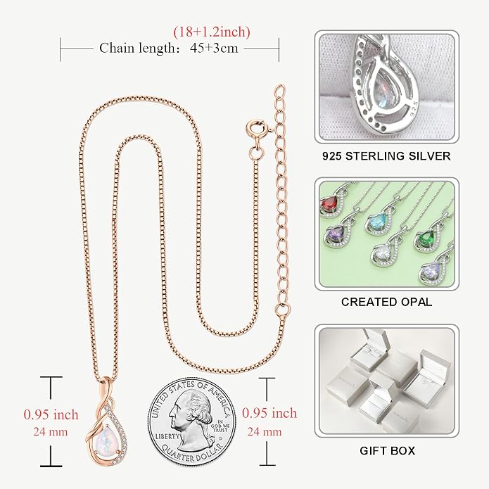 STARCHENIE Infinity Teardrop Pendant Necklace for Women 925 Sterling Silver Birthstone Jewelry