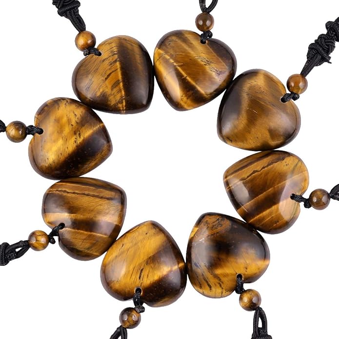 TUMBEELLUWA Carved Stone Heart Shape Necklace Chakra Quartz Pendant with Cord Amulet Healing Crystal Jewelry for Unisex