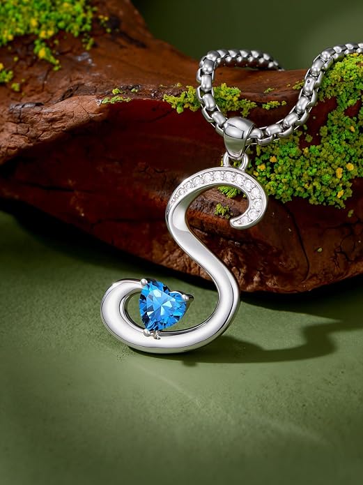 Birthday Gifts for Women Alphabet A to Z Initial Birthstone Pendant Necklaces for Women - 18k White Gold Plated Personalized Name Jewelry Anniversary Graduation Gifts for Wife Her Daughter Girlfriend(with Gift Box)