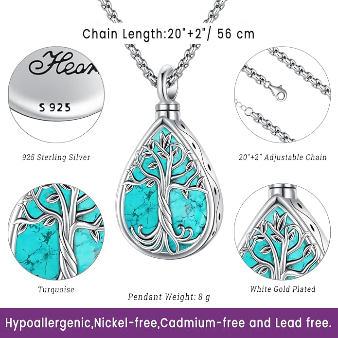 Turquoise Jewelry for Women Men 925 Sterling Silver Pendant Urn Necklaces for Ashes Picture Locket Necklace Thor Hammer Yggdrasil Virgen De Guadalupe St Michael Christopher Judas Witches Knot Necklace