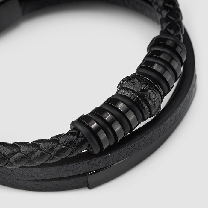 SERASAR Premium Leather Bracelet Men | Stainless Steel Magnetic Clasp | Three Colors | Jewelry Box Included
