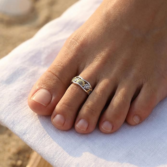 Sunflower Toe Rings Adjustable Toe Jewelry for Women Mom Summer Beach