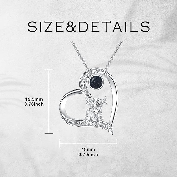 Highland Cow Gifts for Women 925 Sterling Silver Highland Cow Birthstone Necklace Fluffy Cow Jewelry Gifts Birthday Christmas