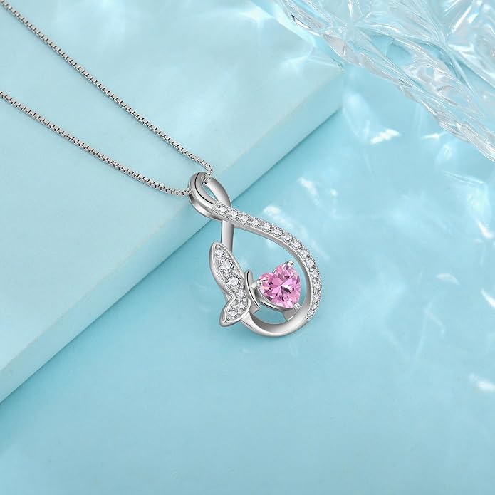 Infinity Butterfly Necklace for Women 925 Sterling Silver Heart Birthstone Created Gemstone Pendant Jewelry Gifts for Women Her