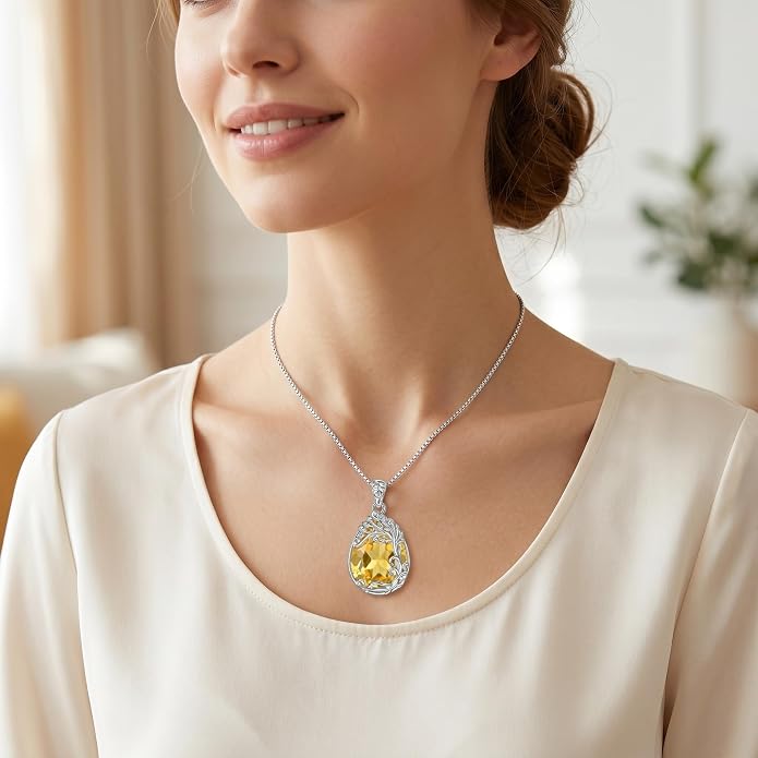 Teardrop Moonstone Necklace for Women Tree of Life/Filigree Birthstone Pendant Necklace Jewelry