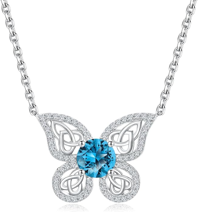925 Sterling Silver Birthstone Necklaces for Women, Dainty Cute Dragonfly/Butterfly Pendant Necklace, Great Christmas/Anniversary Jewelry for Mother