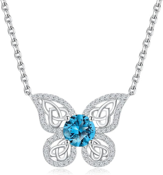 925 Sterling Silver Birthstone Necklaces for Women, Dainty Cute Dragonfly/Butterfly Pendant Necklace, Great Christmas/Anniversary Jewelry for Mother