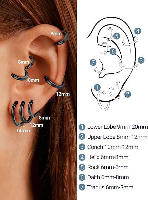 PROSTEEL Hoop Earrings for Women, Huggie Hoop with 925 Sterling Silver Post, 8/10/12/14/16/18/20mm Small Huggie Hoops, 14K Gold Plated/Silver/Black/Rose Gold Hypoallergenic Earrings Jewelry