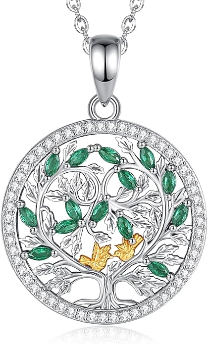 AEONSLOVE Tree of Life Necklace 925 Sterling Silver, Family Tree of Life Pendants Jewelry Gifts for Women Wife Mother, 18 Inch Chain