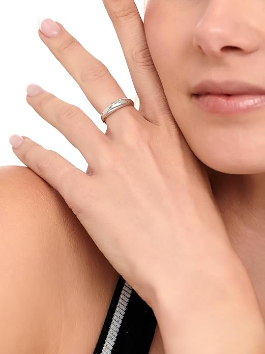 DEVATA Gold or Rhodium Plated Sterling Silver 925 – Eternity, Band Ring for Women – Heart, Knot, Clover, Infinity, Mariner, Cable, Curb, Cuban, Figaro, Daisy, Rope, Ribbed, Dome