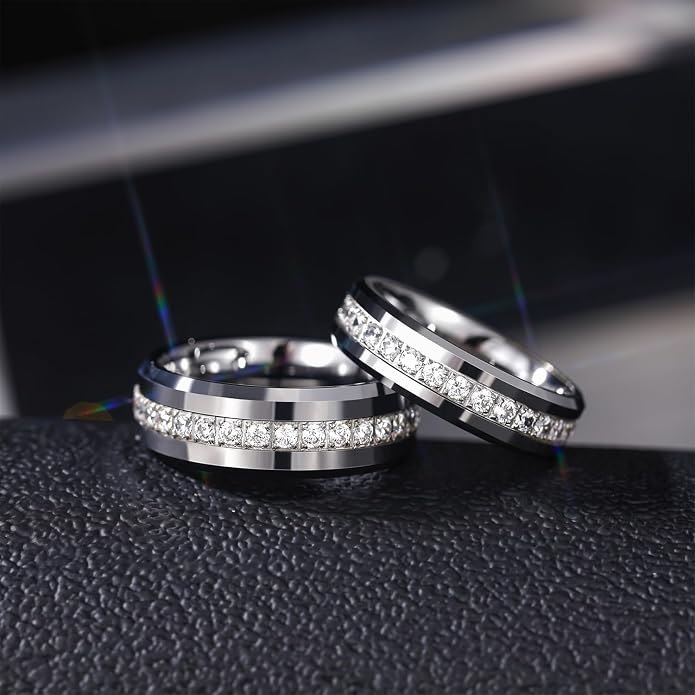 Greenpod 6mm 8mm Tungsten Carbide Rings for Men Silver/24K Gold Plated Cubic Zirconia Eternity Wedding Band Women High Polish Comfort Fit Size 6-13