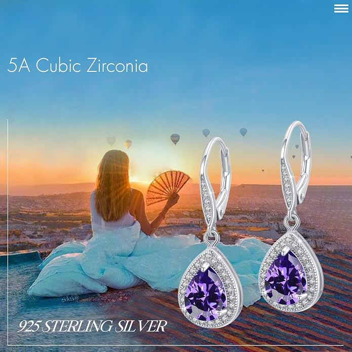 Trendy Dangle Earrings for Women Teen Girls Sterling Silver 12 Birthstone Earrings Minimalist Hypoallergenic Earrings for Sensitive Ears Jewelry Gifts