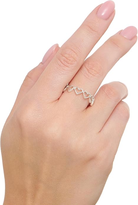 DEVATA Gold or Rhodium Plated Sterling Silver 925 – Eternity, Band Ring for Women – Heart, Knot, Clover, Infinity, Mariner, Cable, Curb, Cuban, Figaro, Daisy, Rope, Ribbed, Dome
