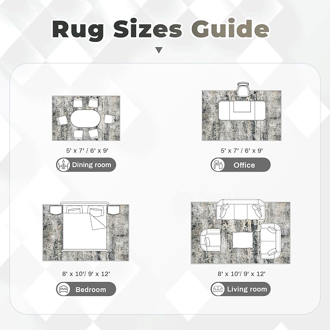 pmtsns Area Rugs 5x7 for Living Room: Washable Rug Modern Abstract Neutral Soft Non-Slip Low-Pile Indoor Carpet for Bedroom Dining Room Playroom Home Office (Black Grey Brown, 5'x7')