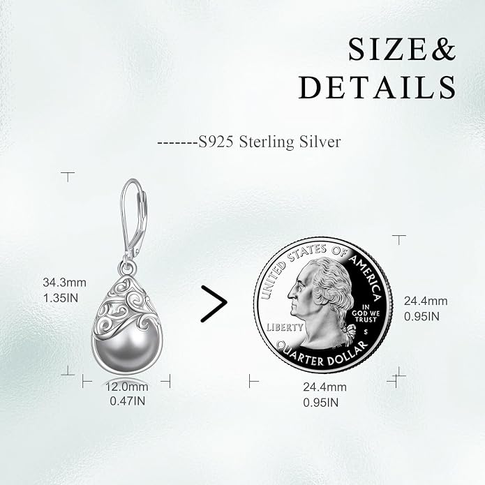 925 Sterling Silver Leverback Earrings Vintage Filigree Dangle Drop Earrings Jewelry Birthday Gifts for Women