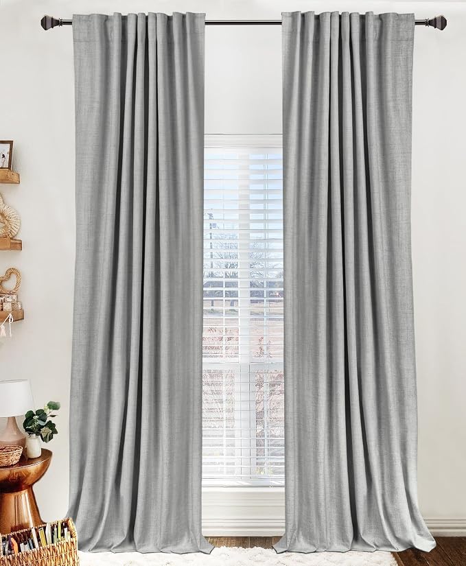 100% Blackout Shield Linen Blackout Curtains for Bedroom 72 Inches Long, Back Tab/Rod Pocket Living Room Drapes, Thermal Insulated Blackout Curtains 2 Panels Set, 50" W x 72" L, Grey