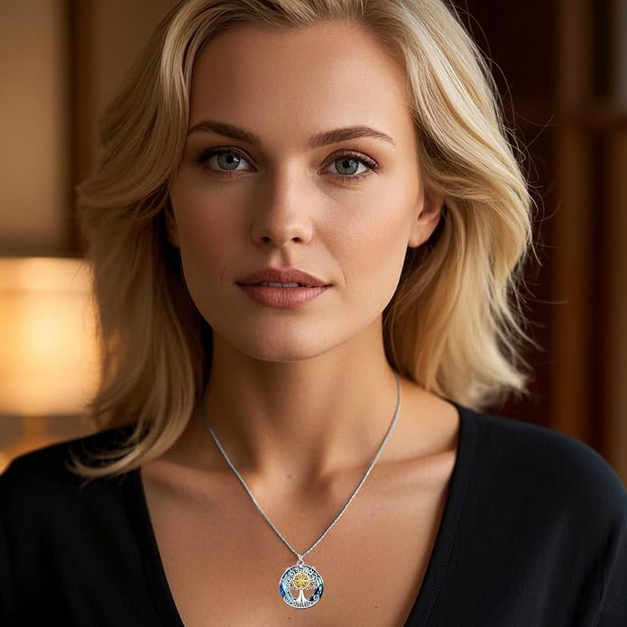 TOUPOP Tree of Life Necklace 925 Sterling Silver Celtic Knot Tree Pendant Jewelry with Blue Crystal Christmas Gifts for Women