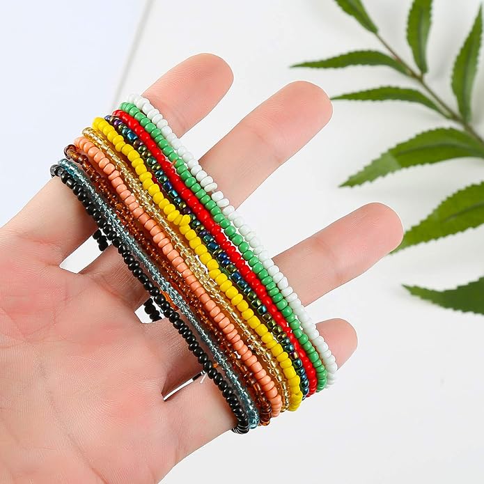 XIJIN 18 Pieces Elastic Beaded Anklets for Women Handmade Beach Boho Colorful Beads Ankle Bracelets Set