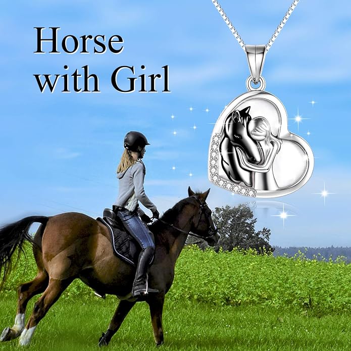 YFN Horse Pendant Necklace Jewelry 925 Sterling Silver Women Embrace Horse Gift For Women