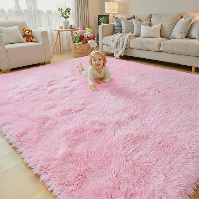 8x10 Area Rugs for Living Room Bedroom, Large Area Rug Shaggy Carpet Soft Plush Furry Bedside Rug, Rugs for Home Decor (8 x 10, Pink)
