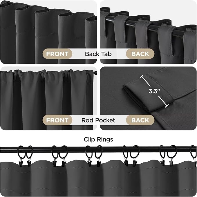 Joydeco 72 Inch Blackout Curtains for Bedroom,Black Out Curtains 72 Inch Long,Grey Curtains with Rod Pocket Back Tab,Noise Reducing Energy Save Wrinkle-Free Drapes,Halloween Window Treatments 2 Panels