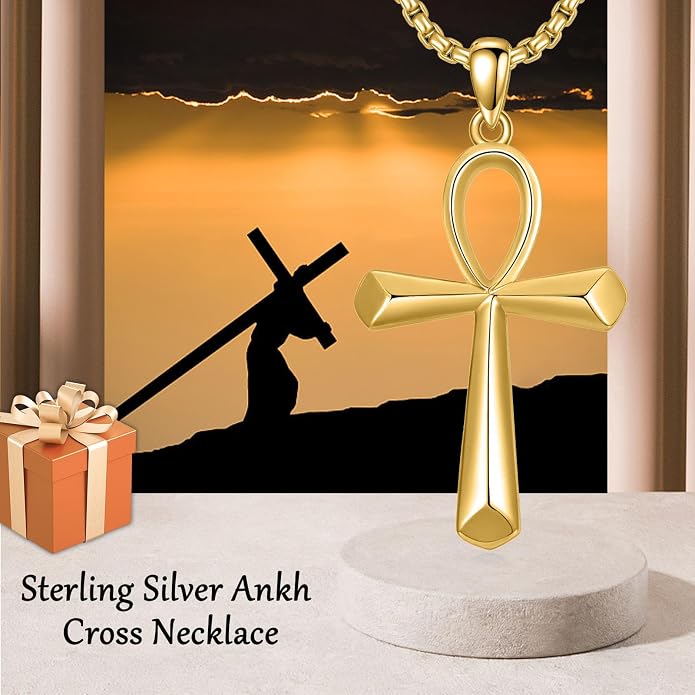 KXJ S925 Sterling Silver Black Cross/Best Dad/Baseball Bat/Silver Cross/Ankh Cross/Crucifix with 22+2 Inches Stainless Steel Rolo Chain Cross Necklace for Men Women Christian Religious Jewelry Gifts