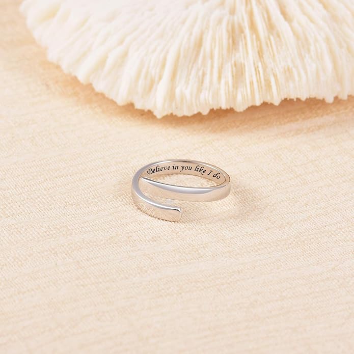 BEILIN 925 Sterling Silver Inspirational Jewelry Rings Adjustable Ring Personality Encouragement Gift for Teens Women