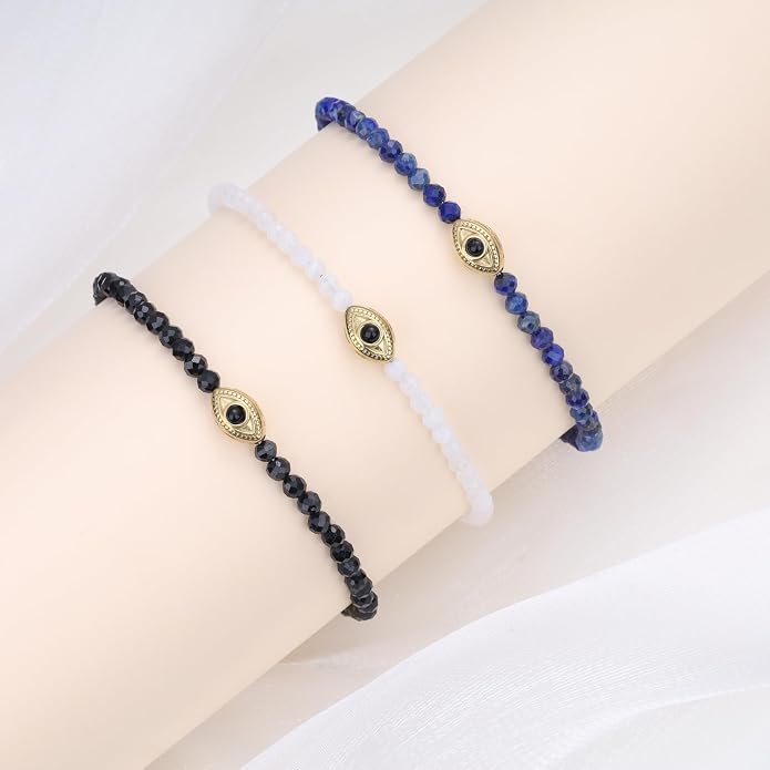COAI Evil Eye Anklet for Women, Summer Waterproof Anklet for Women Lapis Lazuli Moonstone Black Tourmaline Ankle Bracelet