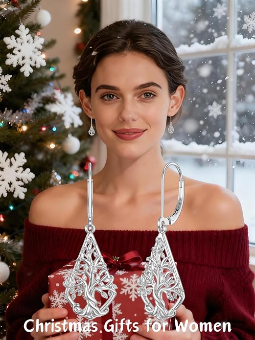 WINNICACA Sterling Silver Dangle Drop Earrings for Women Mom Flower Leverback Earrings Jewelry Christmas Anniversary Birthday Gifts