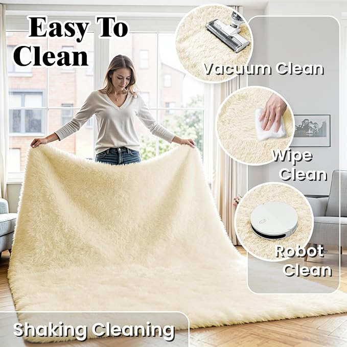 5x7 Area Rug for Living Room, Ultra Soft Fluffy Cream White Rugs for Bedroom, Non Slip Large Shag Carpet, Fuzzy Plush Nursery Rug, Thick Washable Indoor Floor Carpets for Kids Office Dorm Home Decor