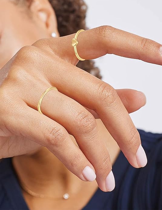 RLMOON 8-12PCS 14K Gold Ring Set for Women Non Tarnish Dainty Silver Rose Gold Thumb Stackable Stacking Rings Heart CZ Pinky Rings Plain Band Size 4-12