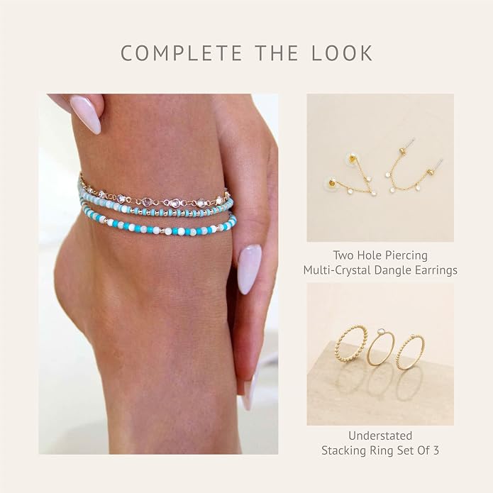 Ettika Anklets for Women. Anklet, 18k Gold or Rhodium Plated. Ankle Bracelets for Women, Jewelry