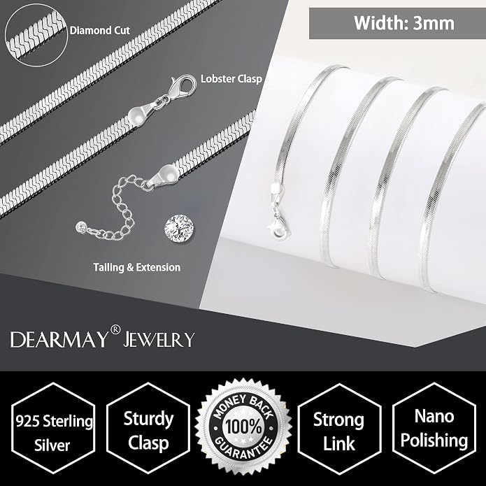 DEARMAY 14K Gold Plated Herringbone Necklaces for Women, Dainty Gold Snake Choker Chain Non Tarnish Trendy Simple Thin & Chunky Options Neckalce 1.5/3/5/6/8mm Chain Jewelry for Gifts