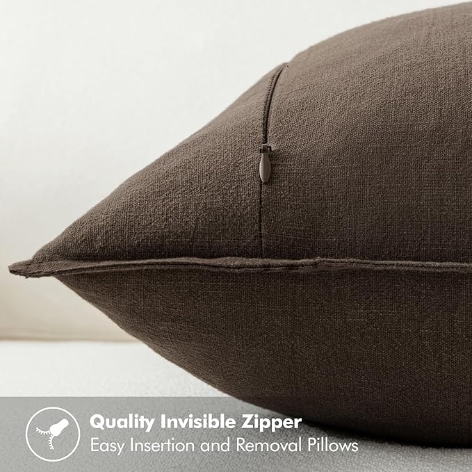 MIULEE Decorative Linen Euro Sham Pillow Covers 24x24 Dark Coffee Chocolate | Boho Farmhouse Fall Autumn Couch Throw Pillows for Bed, Pack of 2 Accent Modern Pillowcases, Sofa Livingroom Home Decor