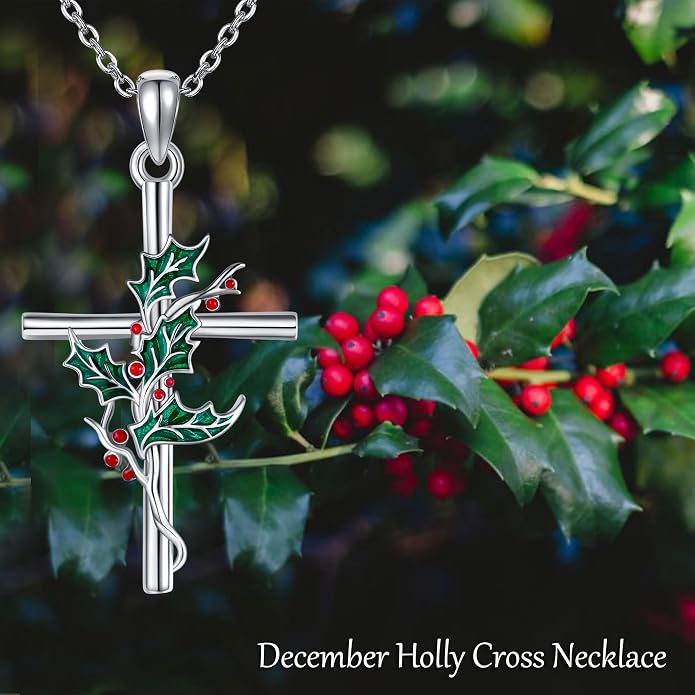 Flower Cross Necklace 925 Sterling Silver Carnation/Rose/Lily/Daisy Cross Necklace Birth Flower Jewelry for Women