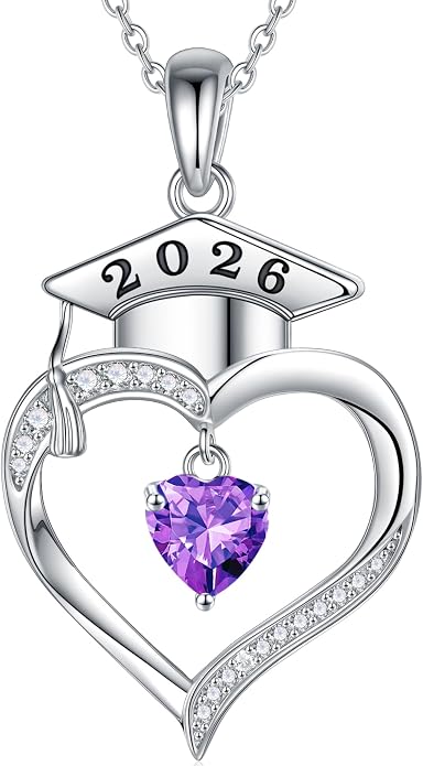 Iefil 2026 Graduation Gifts for Women Her - 925 Sterling Silver Heart Birthstone Necklace, Graduation Necklaces for Women Daughter Girlfriend