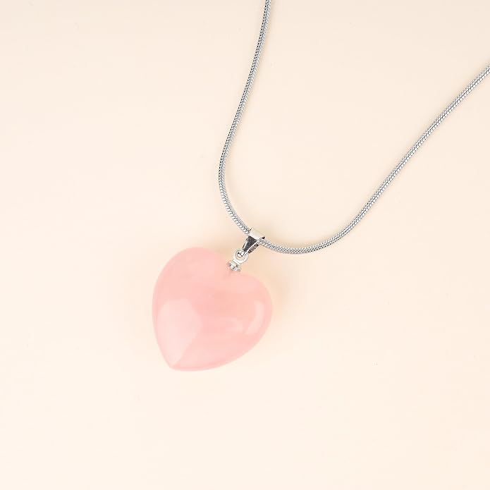 COAI AmorWing Womens Rose Quartz Crystal Heart Pendant Necklace
