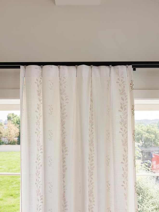DrapePalette - Linen Blend Pinch Pleated Curtains 96 Inches Long for Living Room, Bedroom, Dining Room, Light Filtering Curtains 2 Panels Set, Modern Floral Printed Design, Pink Pearl, 30" W x 96" L