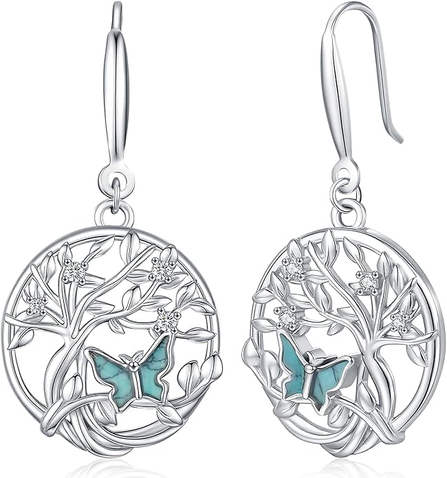 Aniu Tree of Life Earrings for Women Turquoise Malachite Teardrop Dangle Earrings for Women Sterling Silver Anniversary Birthday Drop Dangle Earrings Jewelry Gifts