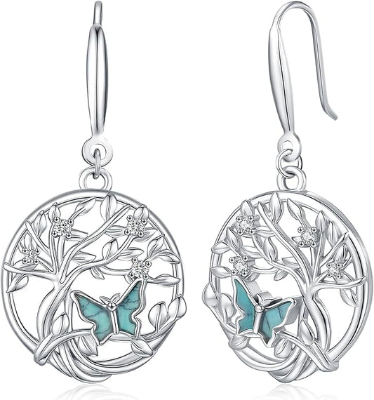 Aniu Tree of Life Earrings for Women Turquoise Malachite Teardrop Dangle Earrings for Women Sterling Silver Anniversary Birthday Drop Dangle Earrings Jewelry Gifts