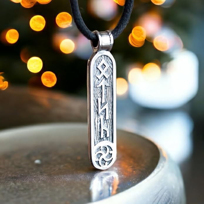 Viking Rune Formula Pendant Necklace for Men Women - 925 Sterling Silver - Norse Nordic Celtic Jewelry - Runes Protection Amulet - Matching Necklaces for Couples - Handmade