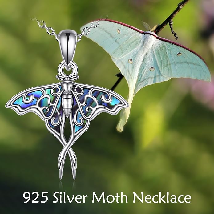 URONE Moth Necklace 925 Sterling Silver Moth Pendant Luna Moth Jewelry Gifts for Women