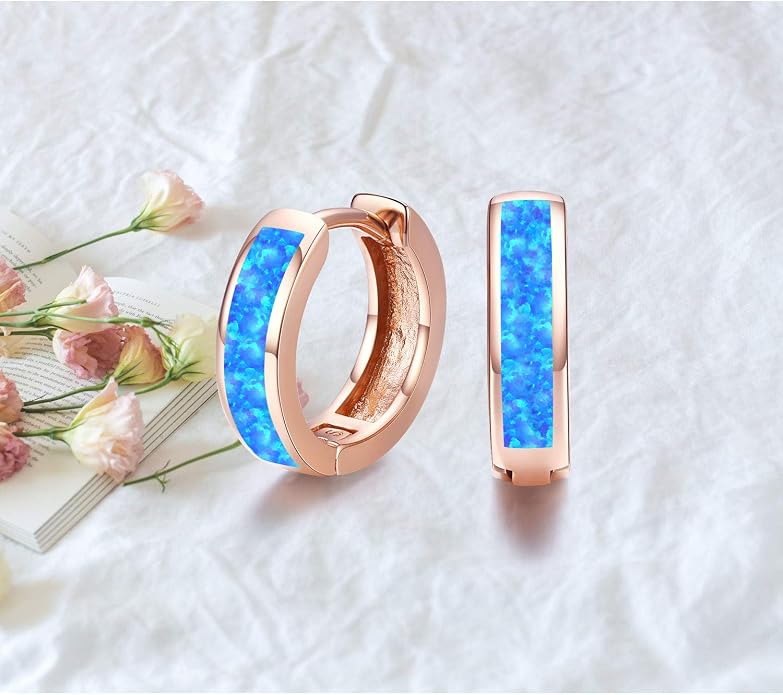 CUOKA MIRACLE 925 Sterling Silver Opal Hoop Earrings for Women - Opal Hinged Huggie Hoops, Hypoallergenic Small Hoop Earrings for Sensitive Ears, Dainty Everyday Jewelry Birthday Christmas Gift