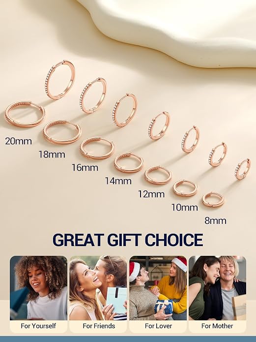 PROSTEEL Hoop Earrings for Women, Huggie Hoop with 925 Sterling Silver Post, 8/10/12/14/16/18/20mm Small Huggie Hoops, 14K Gold Plated/Silver/Black/Rose Gold Hypoallergenic Earrings Jewelry