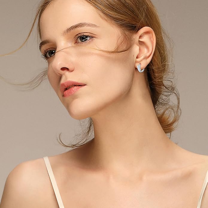 MEDWISE Mothers Day Gifts for Mom Multi Colored Opal Hoop Earrings for Women 925 Sterling Silver Huggie Hoop Earrings Jewelry Gift for Women Daughter Wife Mom Friends
