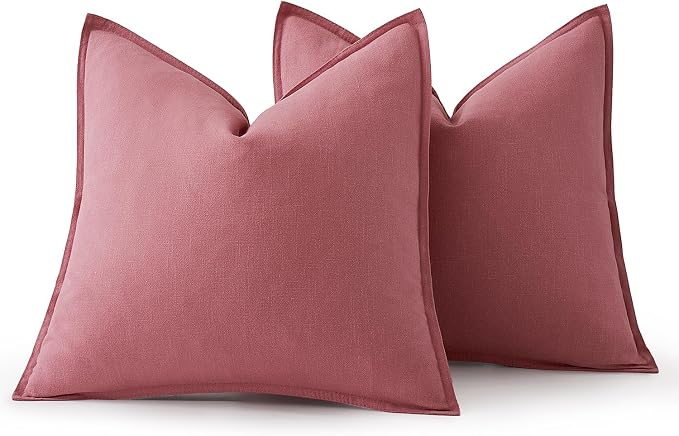 MIULEE Decorative Linen Euro Sham Pillow Covers 22x22 Inch Cranberry Red | Boho Farmhouse Neutral Couch Throw Pillows for Bed, Pack of 2 Accent Modern Pillowcases, Sofa Livingroom Home Decor