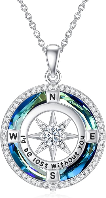 TOUPOP Necklace Gifts for Wife Compass Jewelry Women Anniversary Girlfriend Birthday Gift for Her Valentines I'd be Lost without You Sterling Silver Birthstone Necklaces